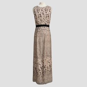 Anthropologie Aryn K. Women Dress Maxi Beige with Brown Dots Front Split S